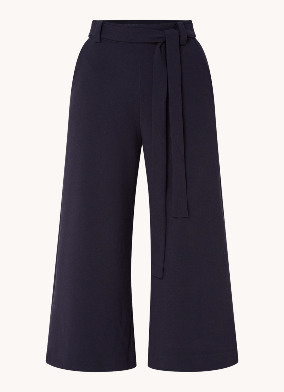 French Connection High waist wide fit culotte met strikceintuur - voorkant 5 donkerblauw