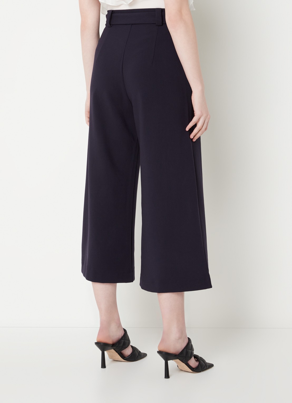 French Connection High waist wide fit culotte met strikceintuur - achterkant 2 donkerblauw