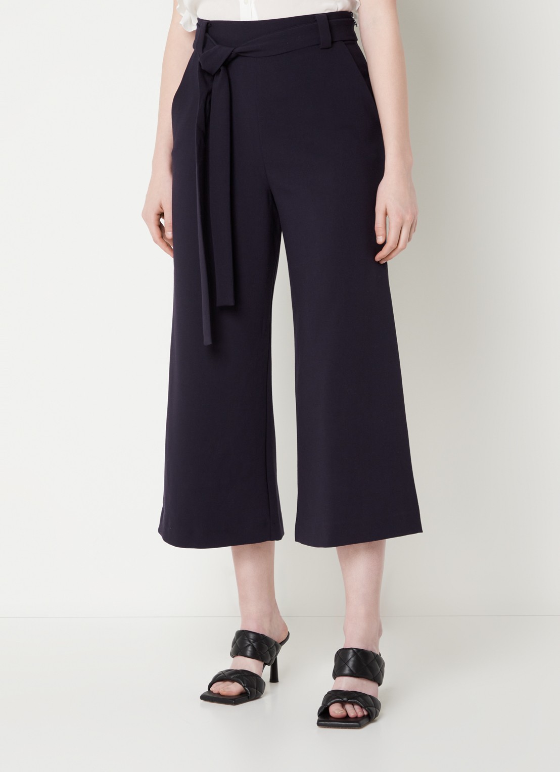 French Connection High waist wide fit culotte met strikceintuur - detail 4 donkerblauw