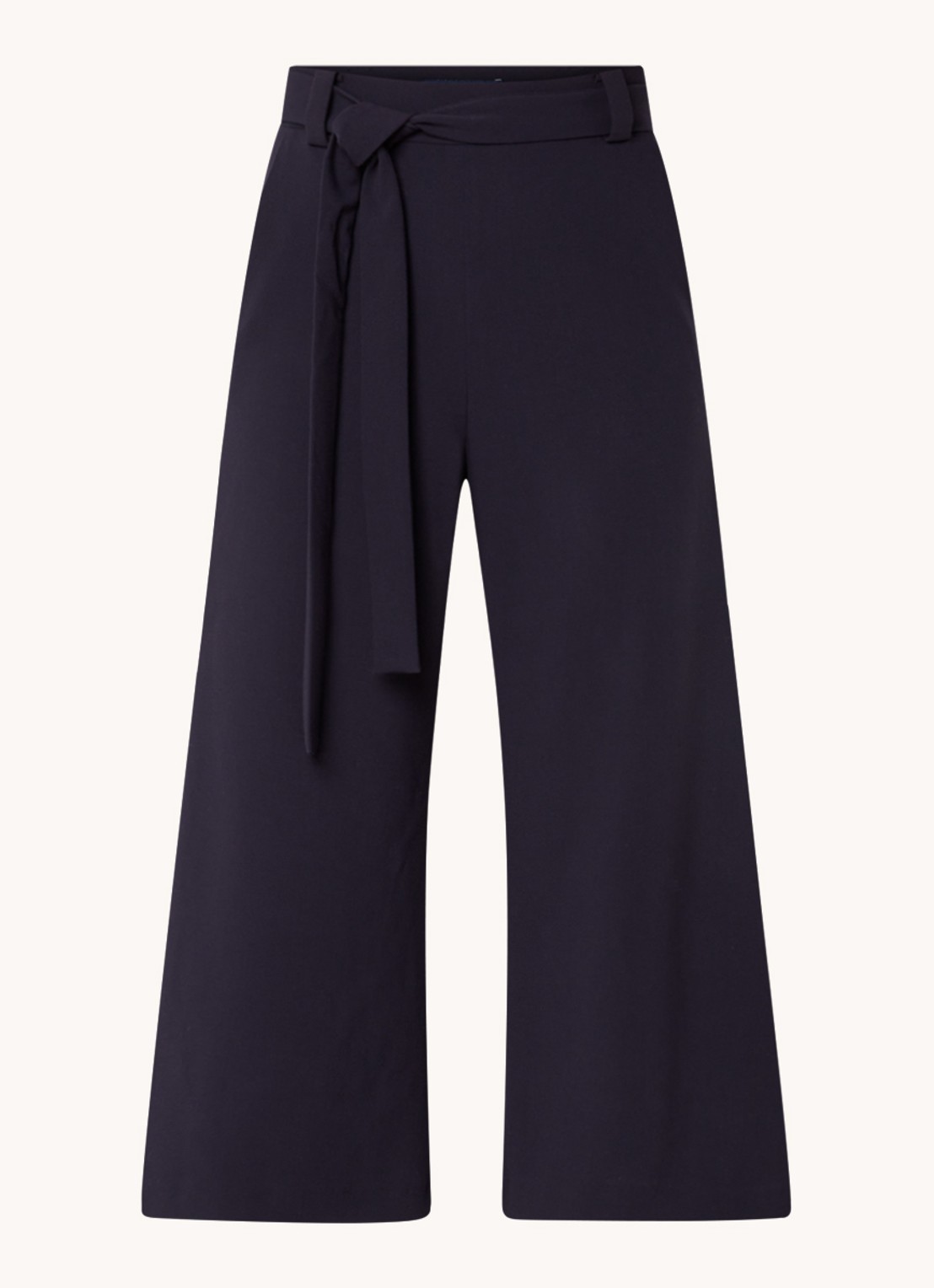 French Connection High waist wide fit culotte met strikceintuur - voorkant 7 donkerblauw