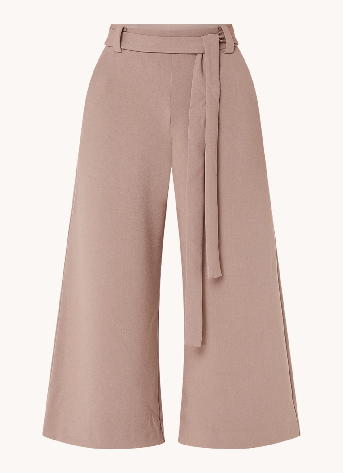 French Connection High waist wide fit culotte met strikceintuur - voorkant 5 lichtbruin