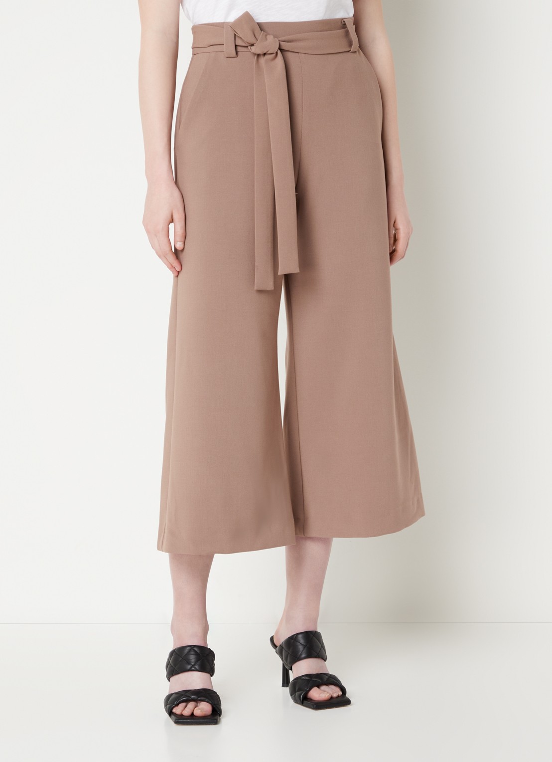 French Connection High waist wide fit culotte met strikceintuur - detail 4 lichtbruin