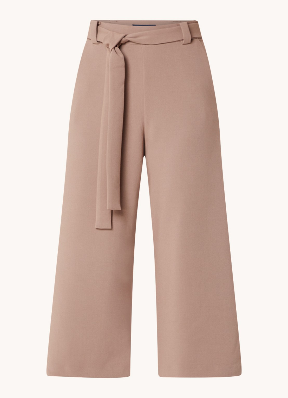 French Connection High waist wide fit culotte met strikceintuur - voorkant 7 lichtbruin