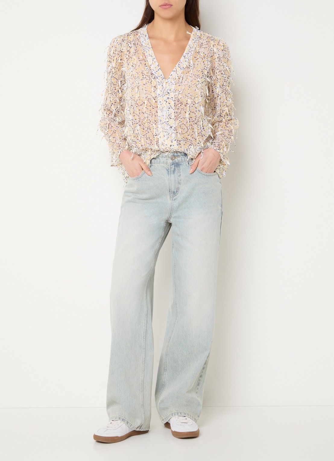 French Connection High waist wide leg jeans met lichte wassing - voorkant 5 indigo