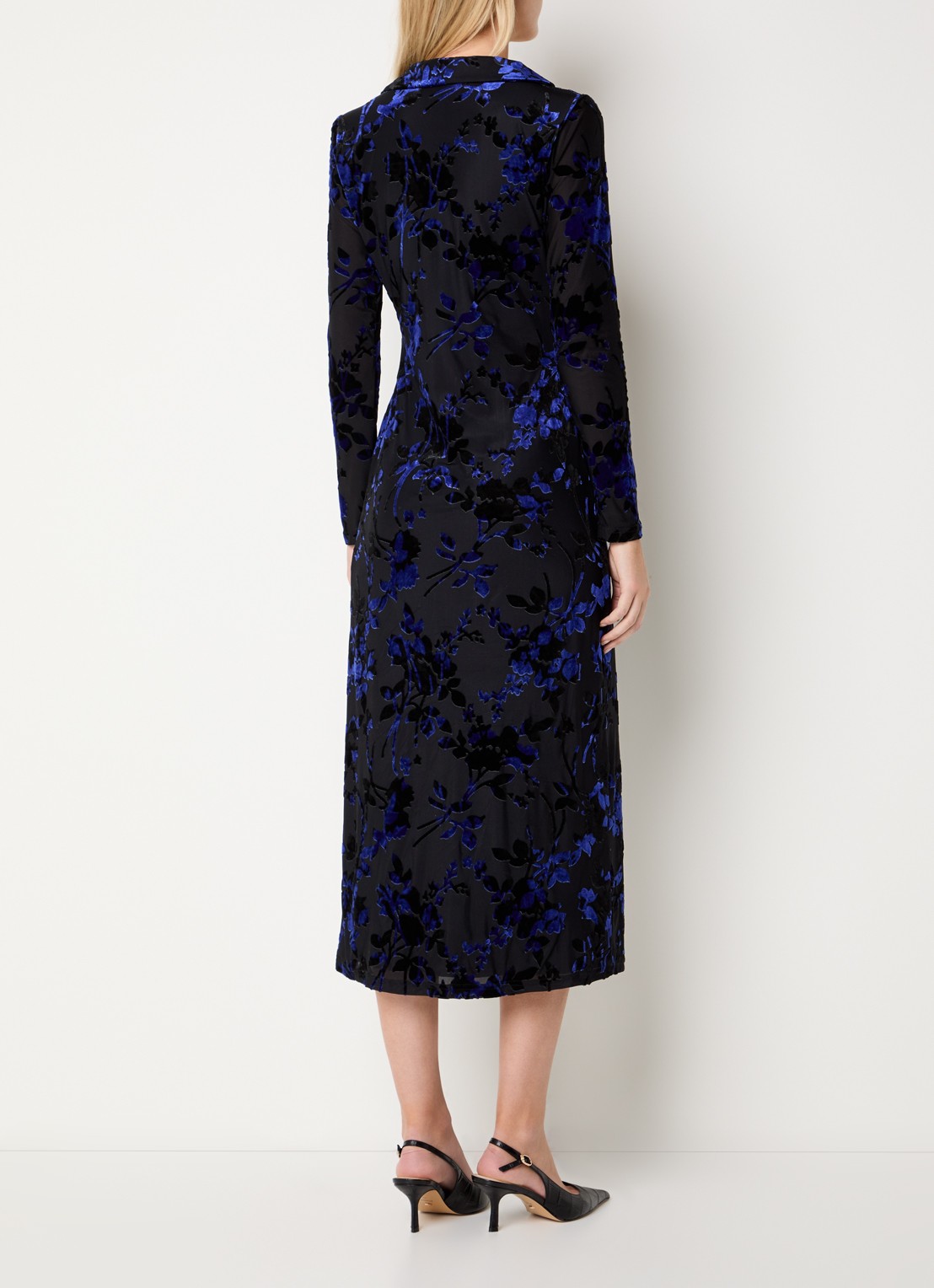 French Connection Idina maxi blousejurk van mesh met details van fluweel - achterkant 4 zwart