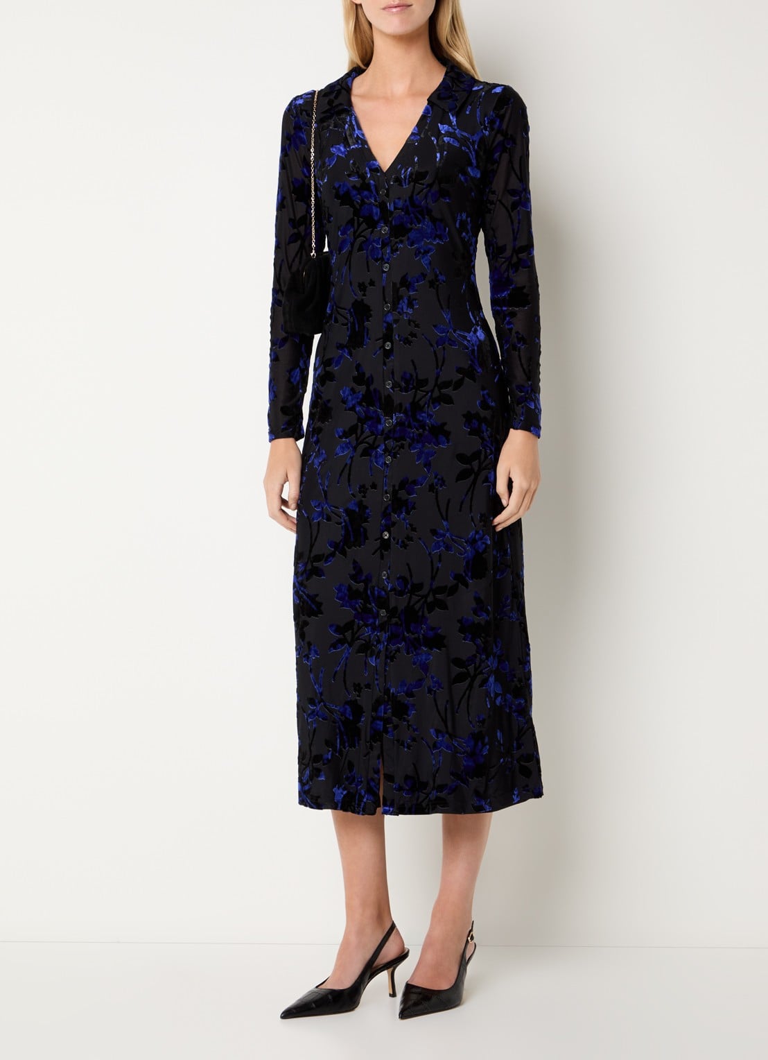 French Connection Idina maxi blousejurk van mesh met details van fluweel - detail zwart