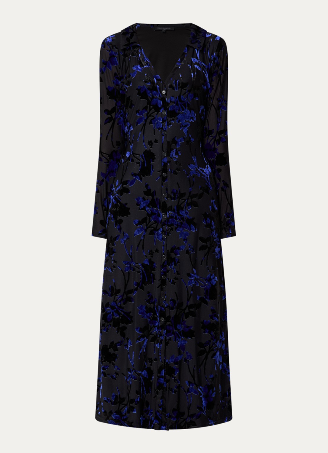 French Connection Idina maxi blousejurk van mesh met details van fluweel - voorkant 2 zwart