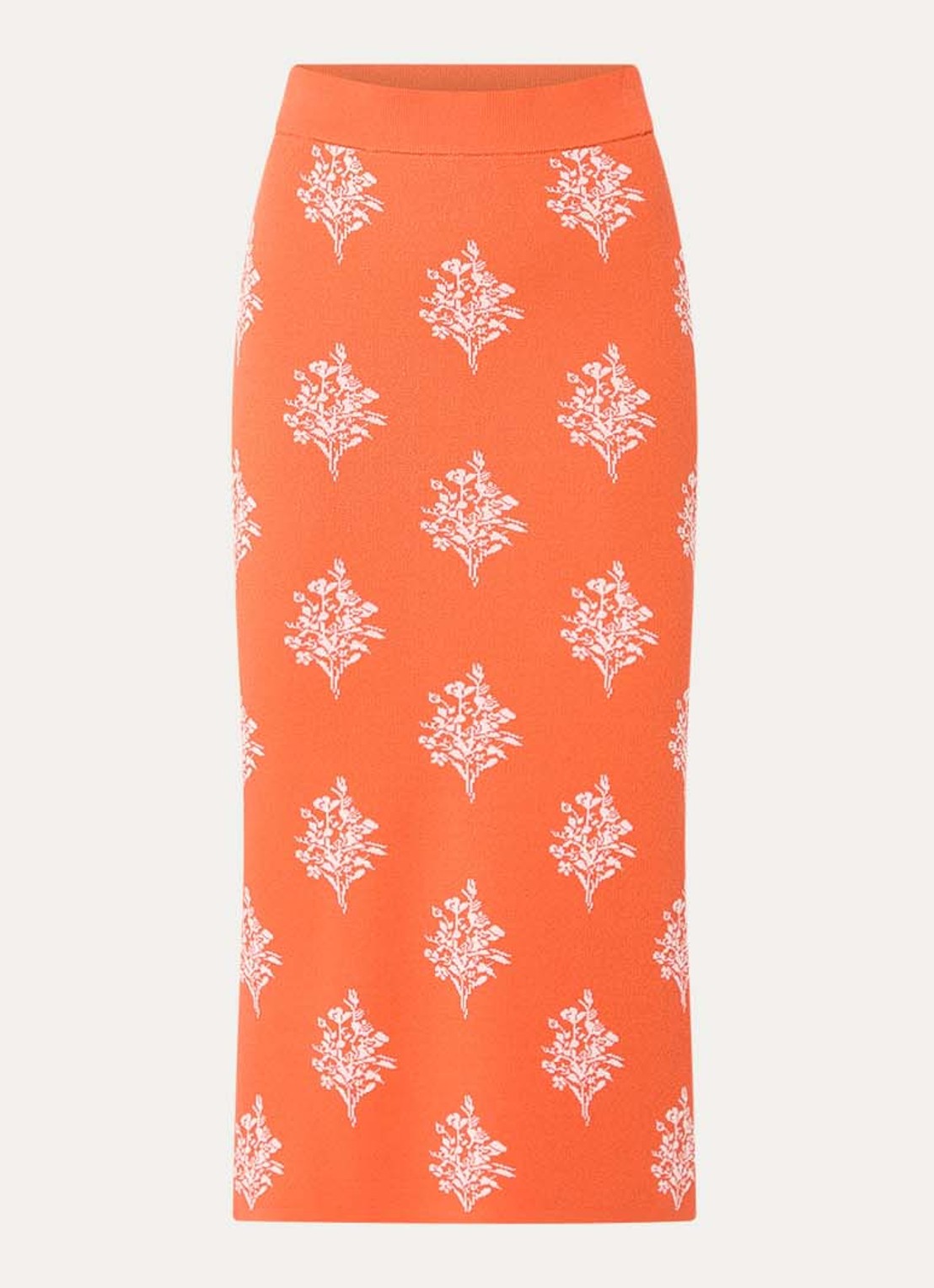 French Connection Imelda fijngebreide midi kokerrok met print - voorkant 2 oranjerood