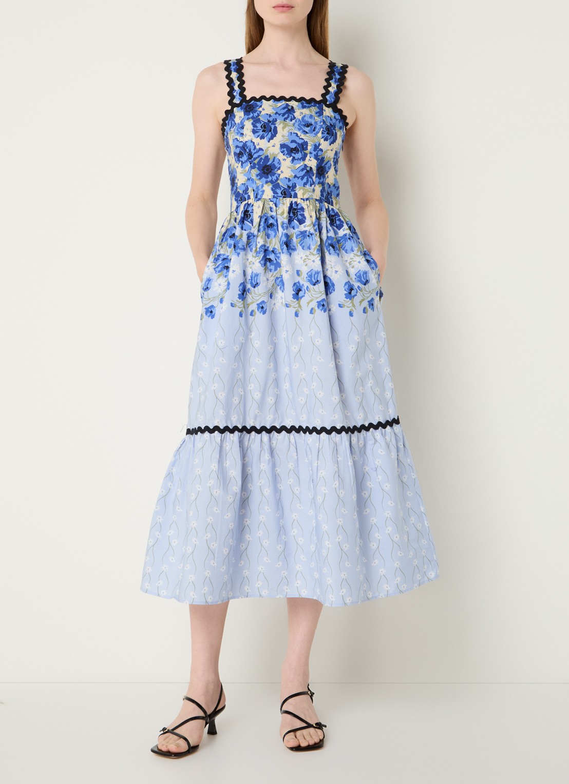 French Connection Ivy Cambria midi jurk met bloemenprint - detail 2 kobaltblauw