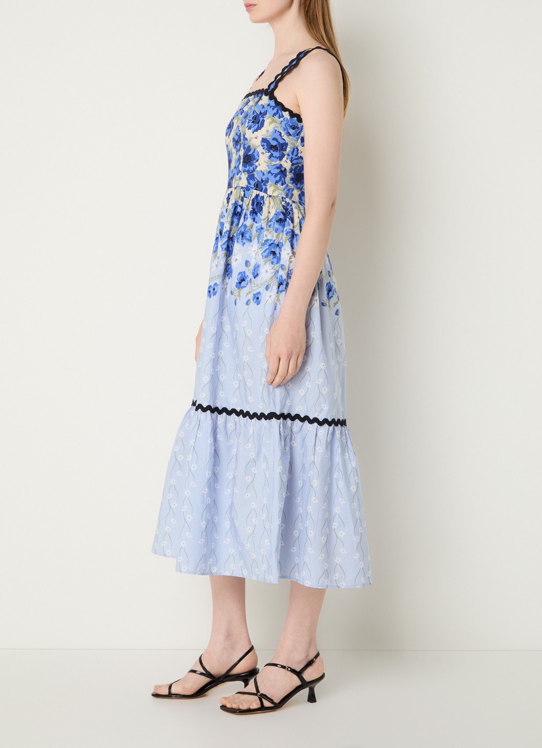 French Connection Ivy Cambria midi jurk met bloemenprint - voorkant 4 kobaltblauw