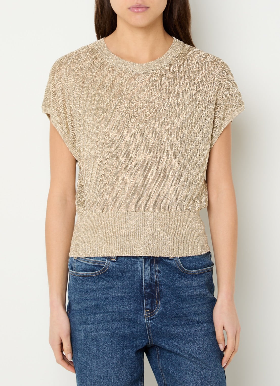 French Connection Jada grofgebreide top met lurex - detail goud