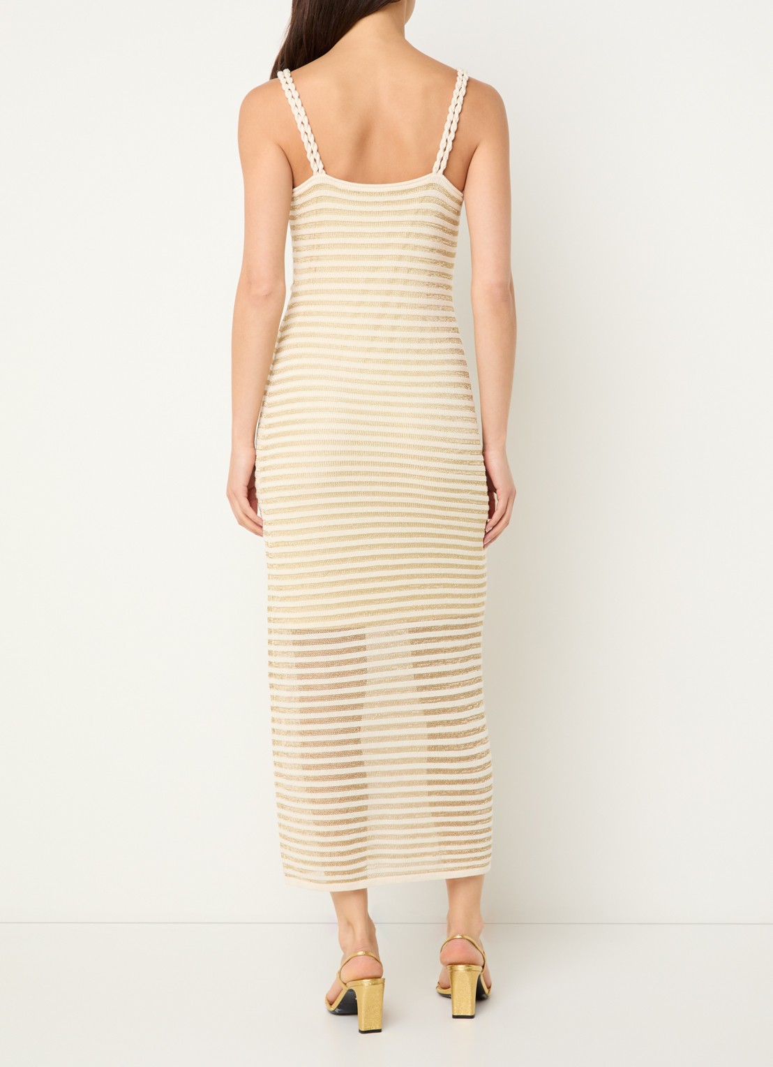French Connection Jerry fijngebreide midi jurk met lurex - achterkant 3 creme