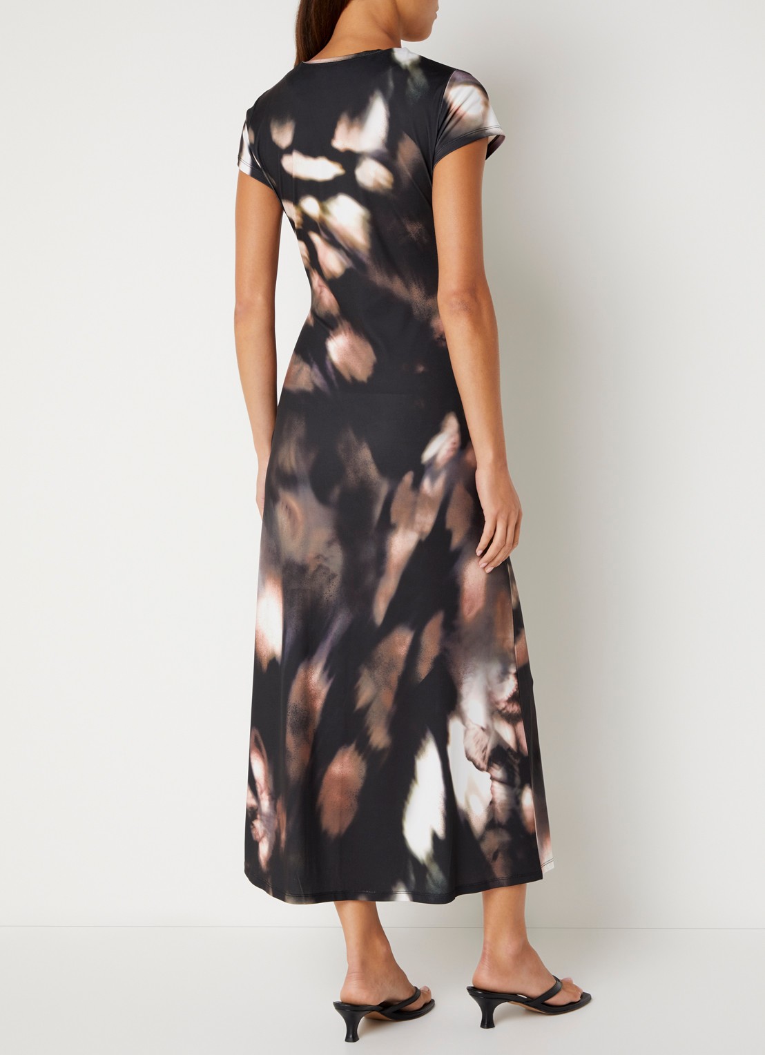 French Connection Josephine Maxine midi jurk met print - achterkant 3 zwart