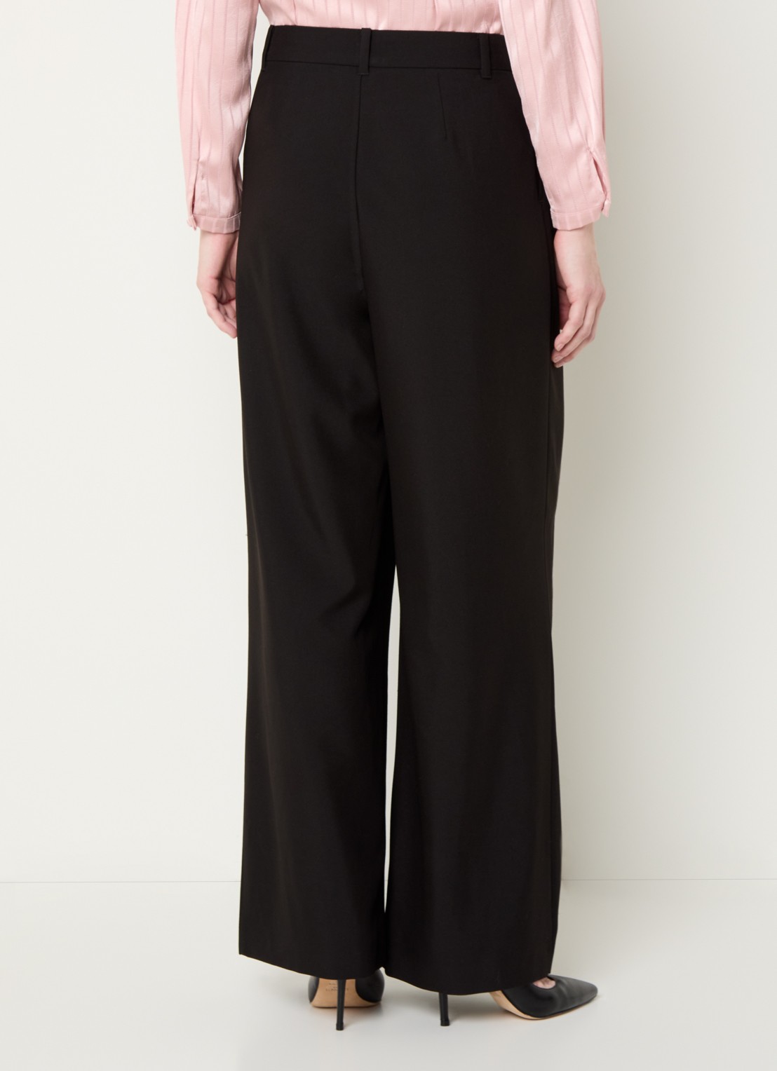 French Connection Junis high waist wide fit pantalon met overslag - achterkant 2 zwart