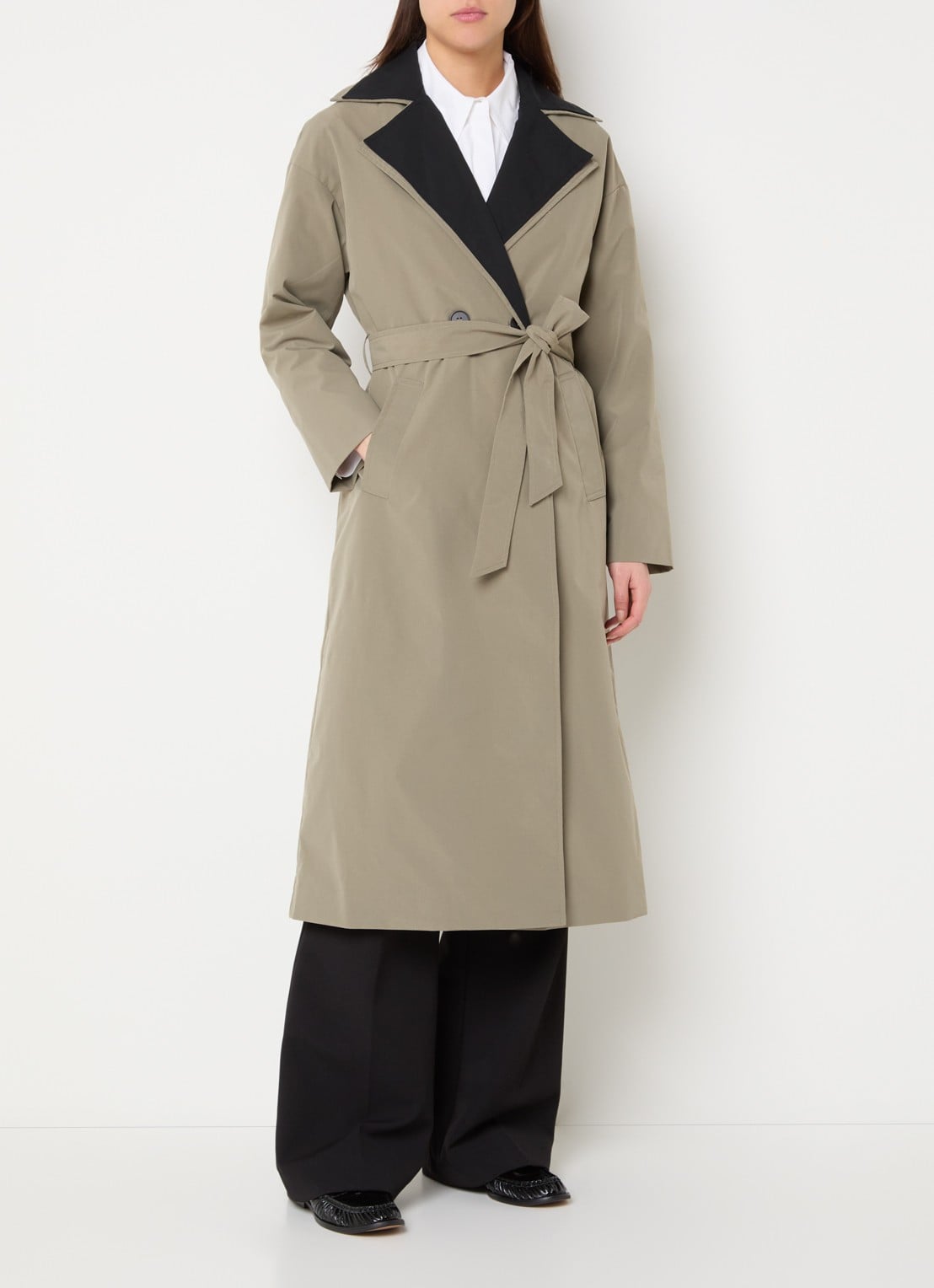 French Connection Kaci trenchcoat met strikceintuur - detail 2 olijfgroen