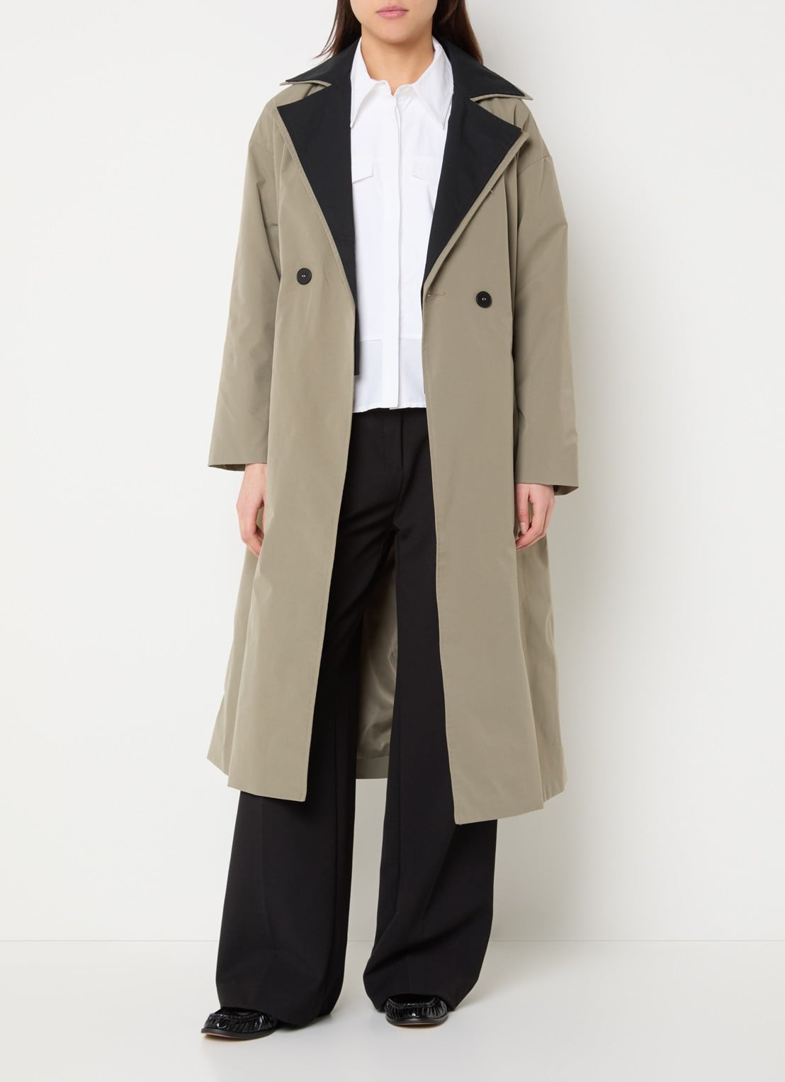 French Connection Kaci trenchcoat met strikceintuur - voorkant 4 olijfgroen