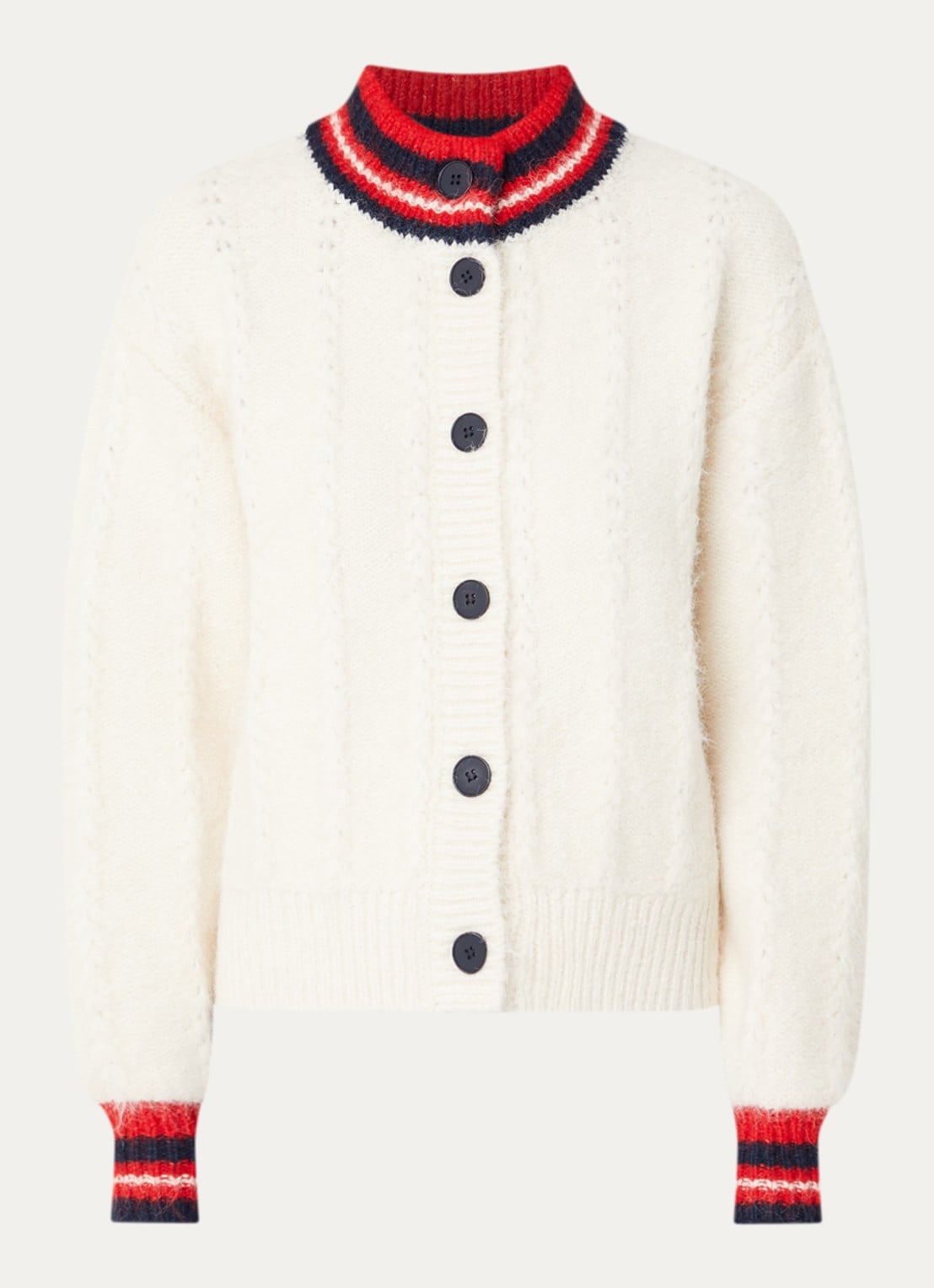 French Connection Kenley grofgebreid vest met opstaande kraag - voorkant 2 creme