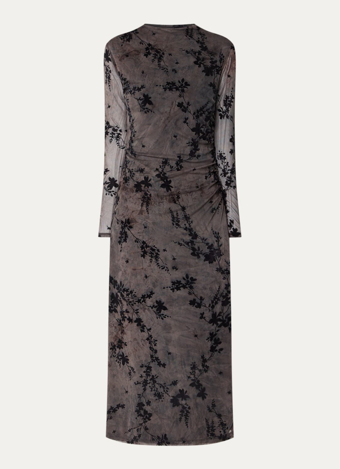 French Connection Kenny midi jurk van mesh met flock bloemenprint - voorkant 2 zwart