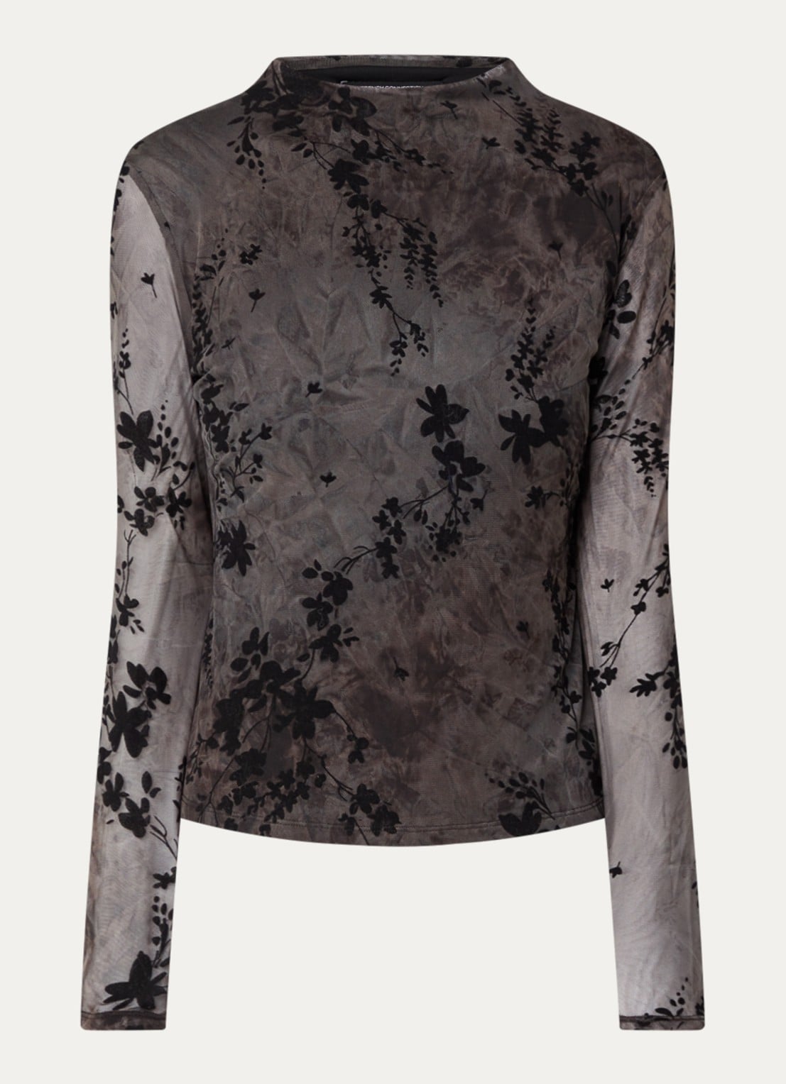 French Connection Kenny semi-transparante top van mesh - voorkant 3 zwart