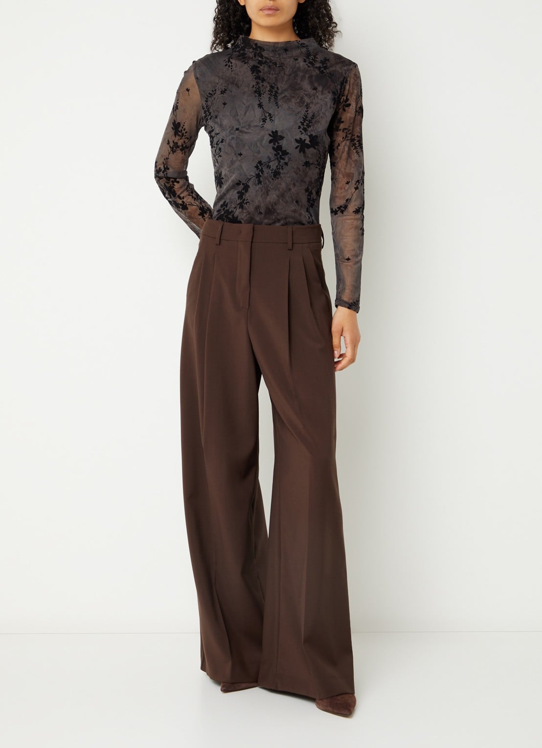 French Connection Kenny semi-transparante top van mesh - voorkant 4 zwart