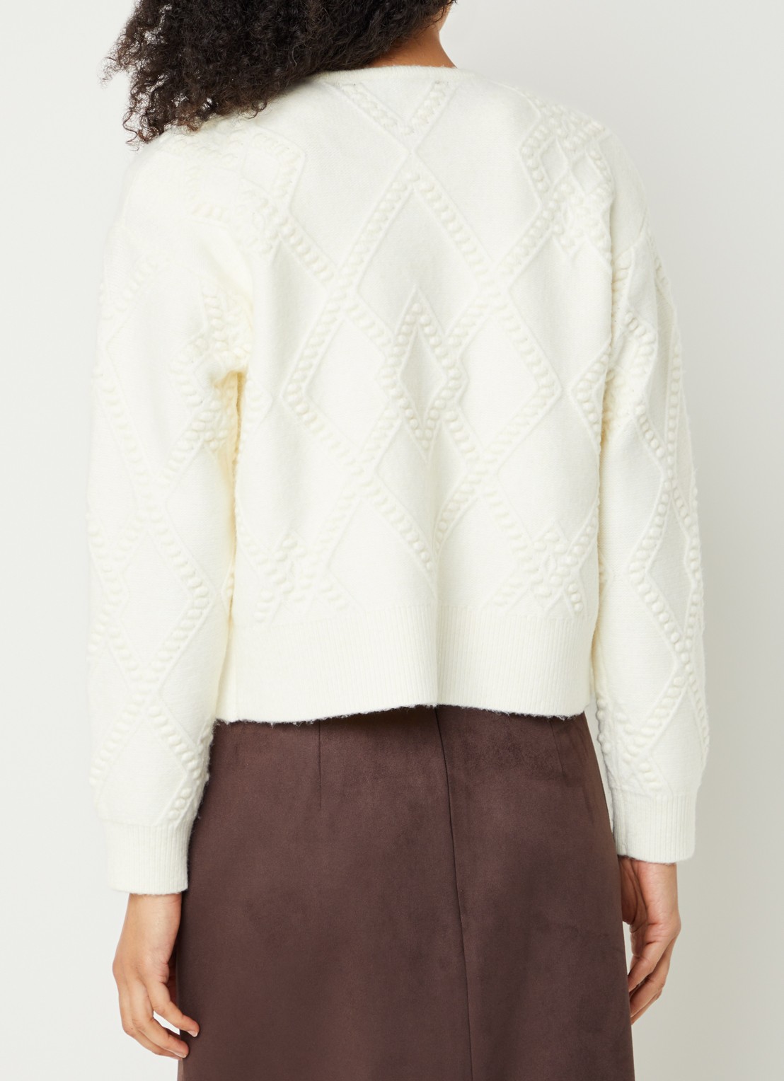 French Connection Kitty grofgebreid vest met strikceintuur - achterkant creme