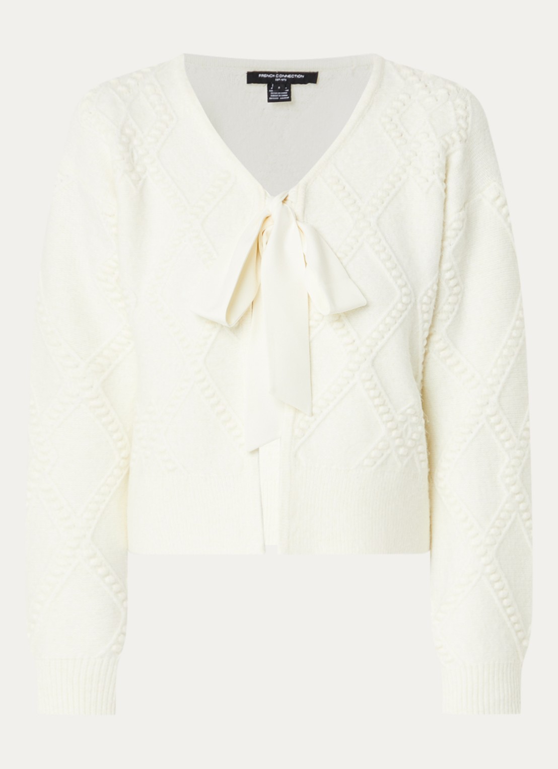 French Connection Kitty grofgebreid vest met strikceintuur - voorkant 2 creme