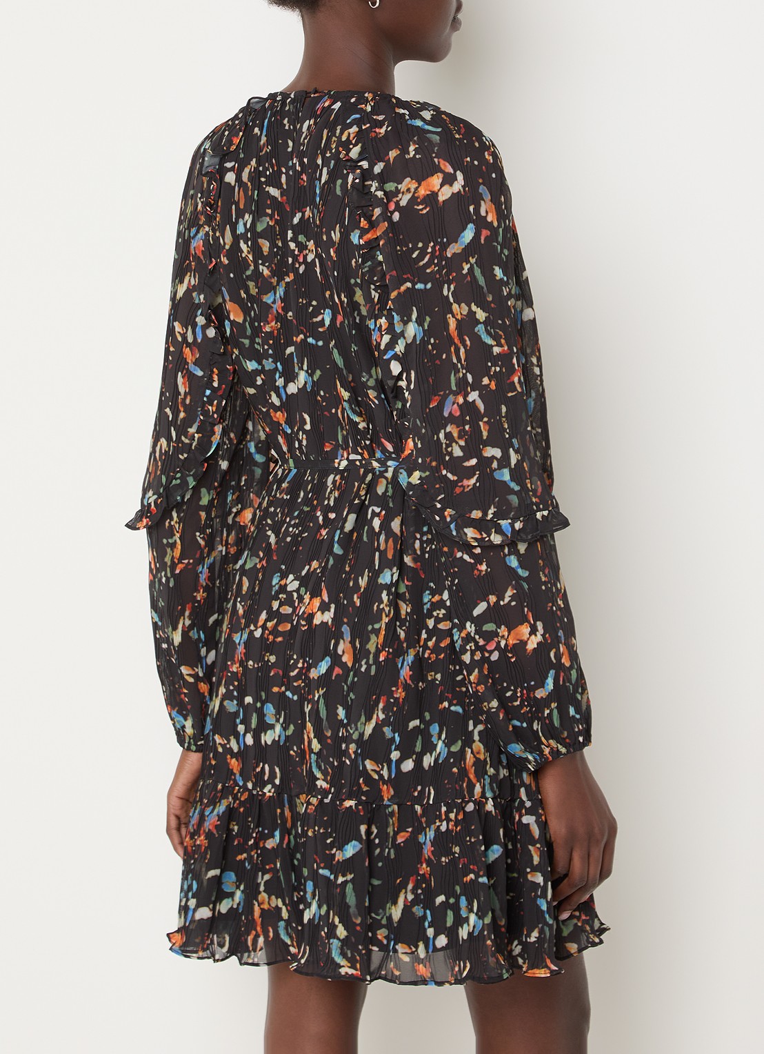 French Connection Kylie Claudette mini jurk met print - achterkant 4 zwart