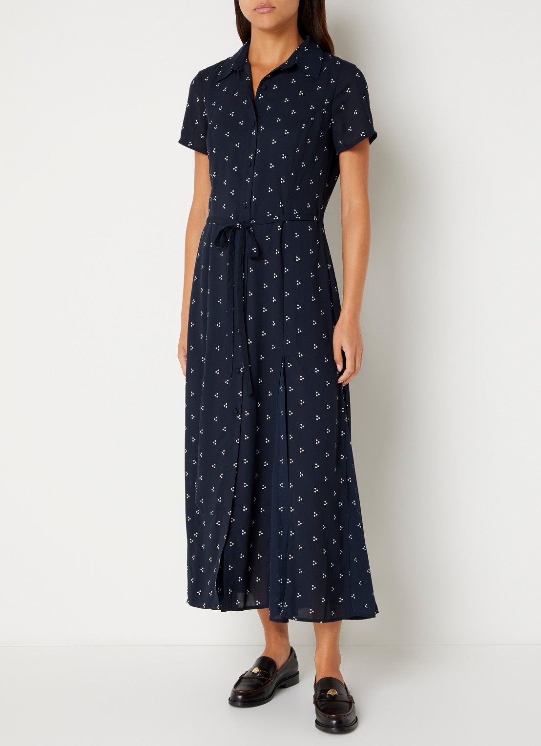 French Connection Laney midi blousejurk met stippenprint - detail 3 donkerblauw