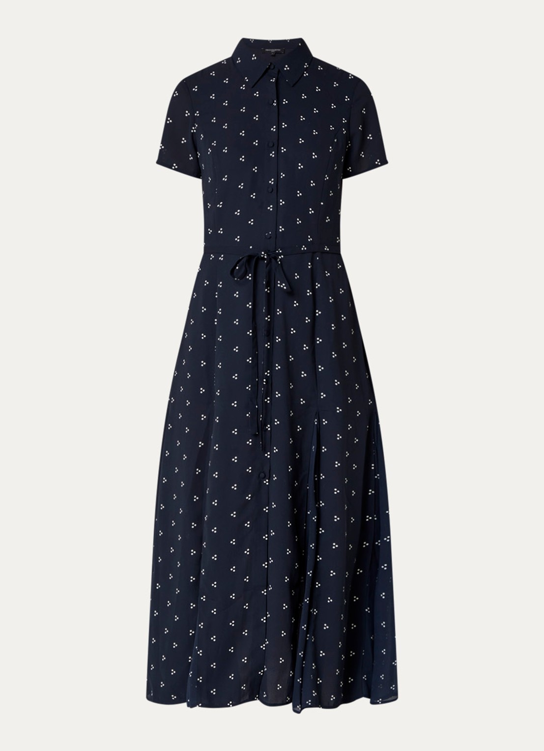 French Connection Laney midi blousejurk met stippenprint - voorkant donkerblauw