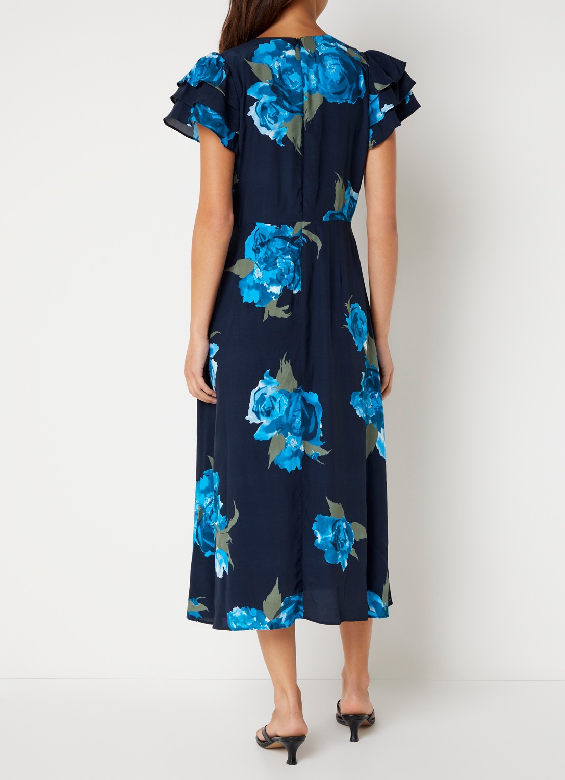 French Connection Lara Delphine midi blousejurk met bloemenprint - achterkant 3 donkerblauw