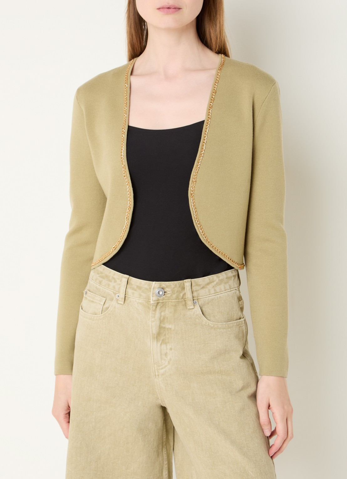 French Connection Laurie fijngebreid openvallend vest met stretch - detail 4 lichtgroen