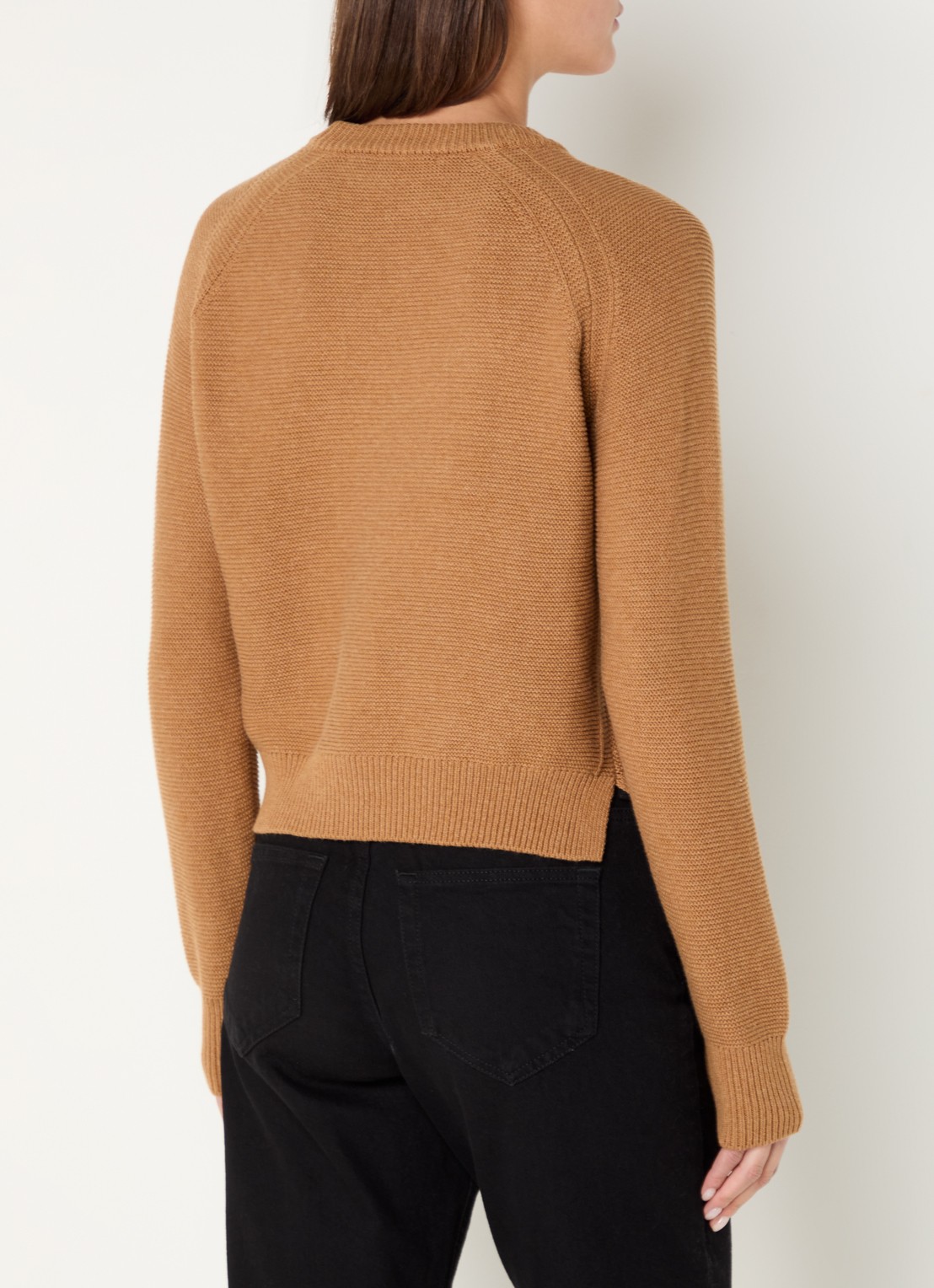 French Connection Lilly grofgebreide trui met stretch  - achterkant 3 camel
