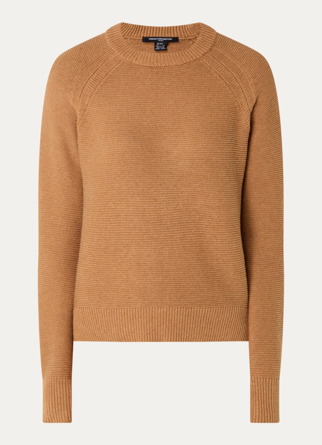 French Connection Lilly grofgebreide trui met stretch  - voorkant camel
