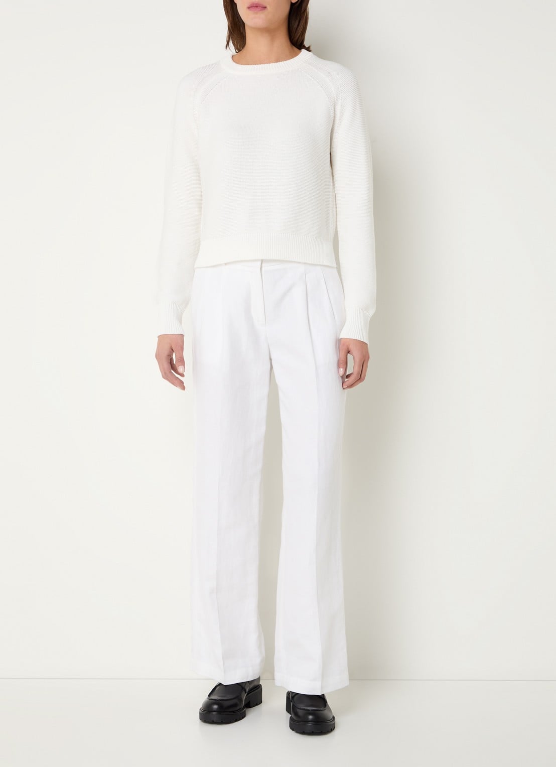 French Connection Lilly grofgebreide trui met stretch  - voorkant 2 wit