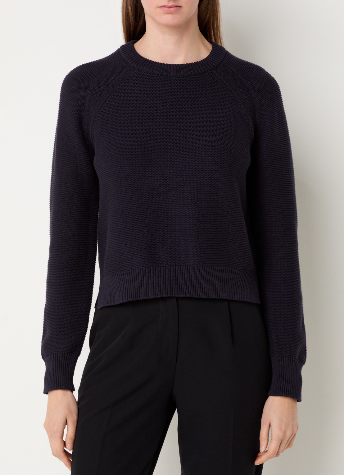 French Connection Lilly grofgebreide trui met stretch  - detail 4 donkerblauw