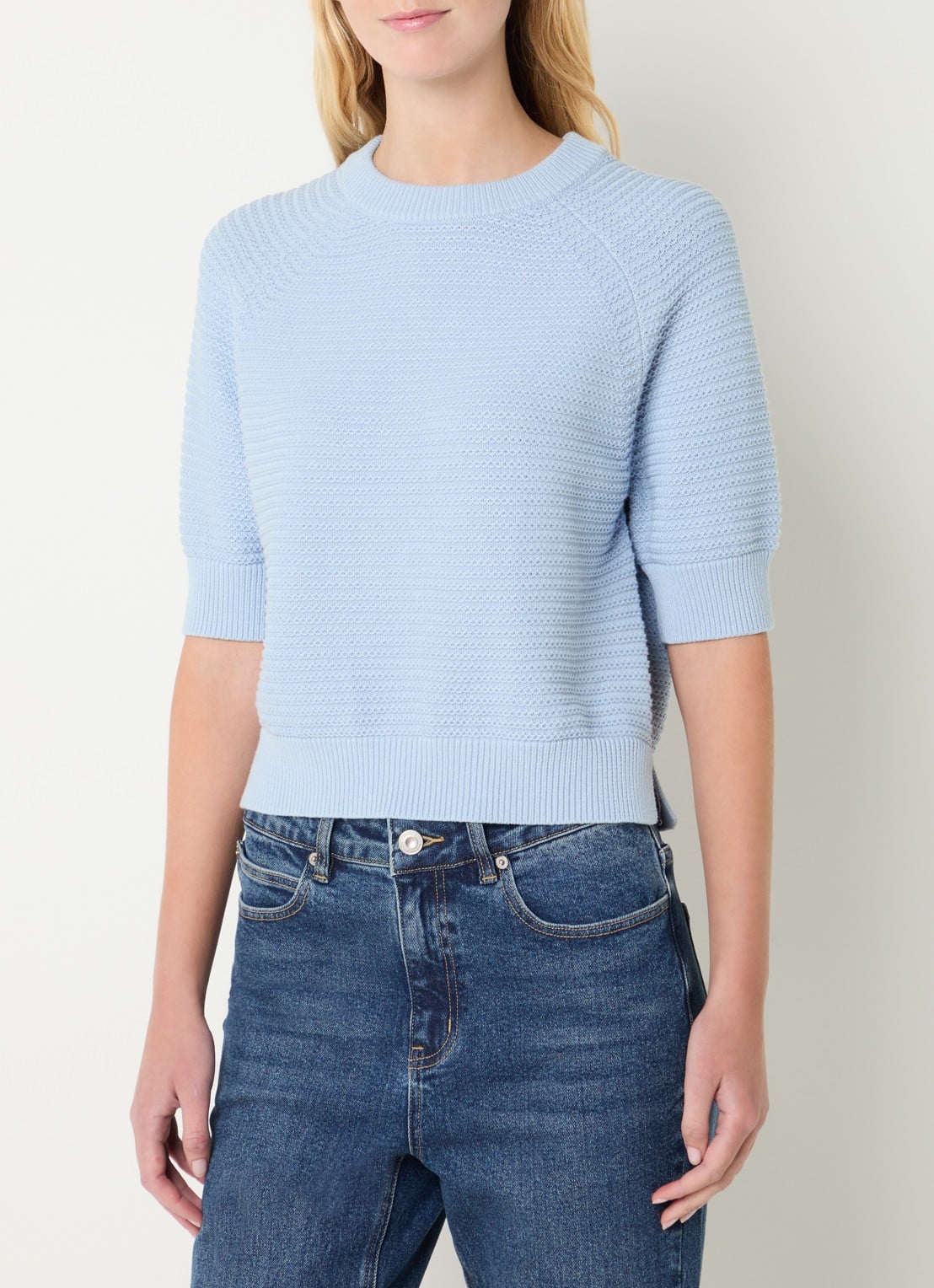 French Connection Lilly Mozart grofgebreide top met structuur - detail 4 lichtblauw