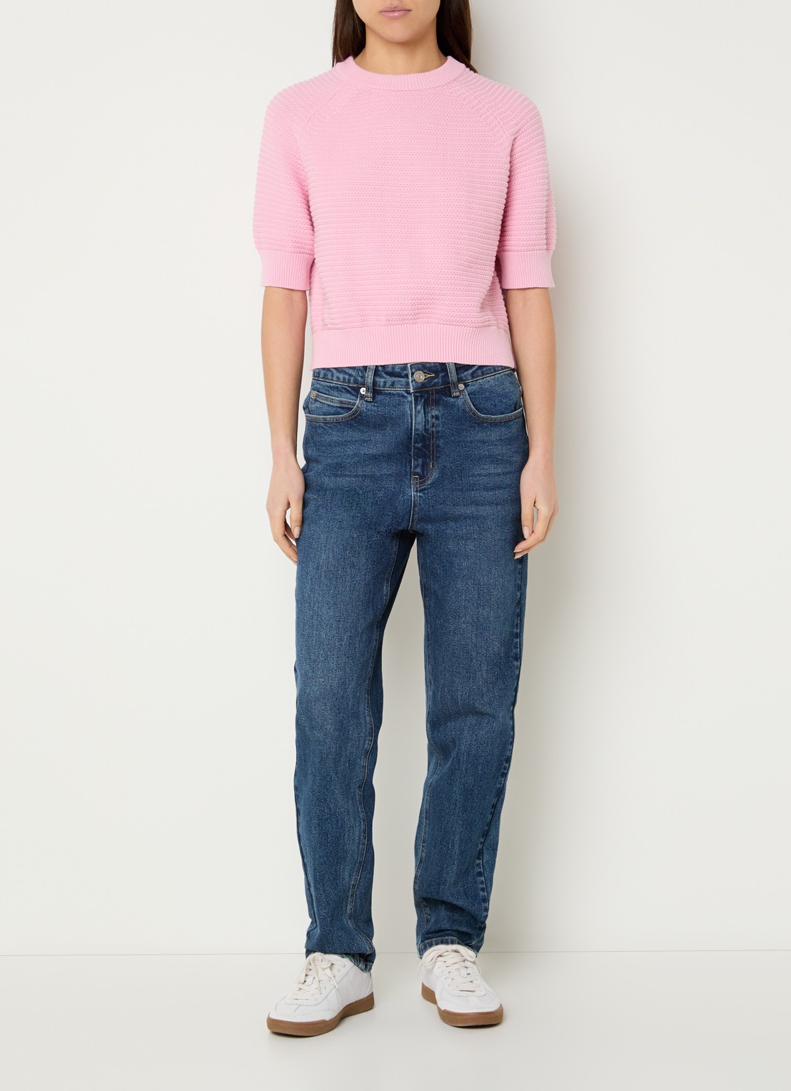 French Connection Lily grofgebreide top - voorkant 2 lichtroze