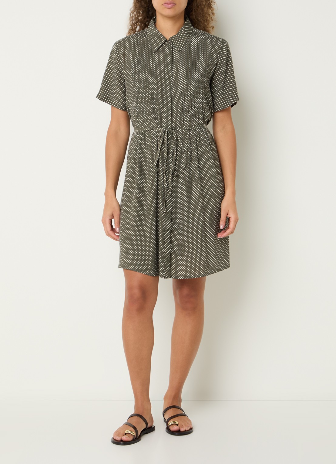 French Connection lizzy Midi blousejurk met strikdetail en print - voorkant 3 bronsgroen