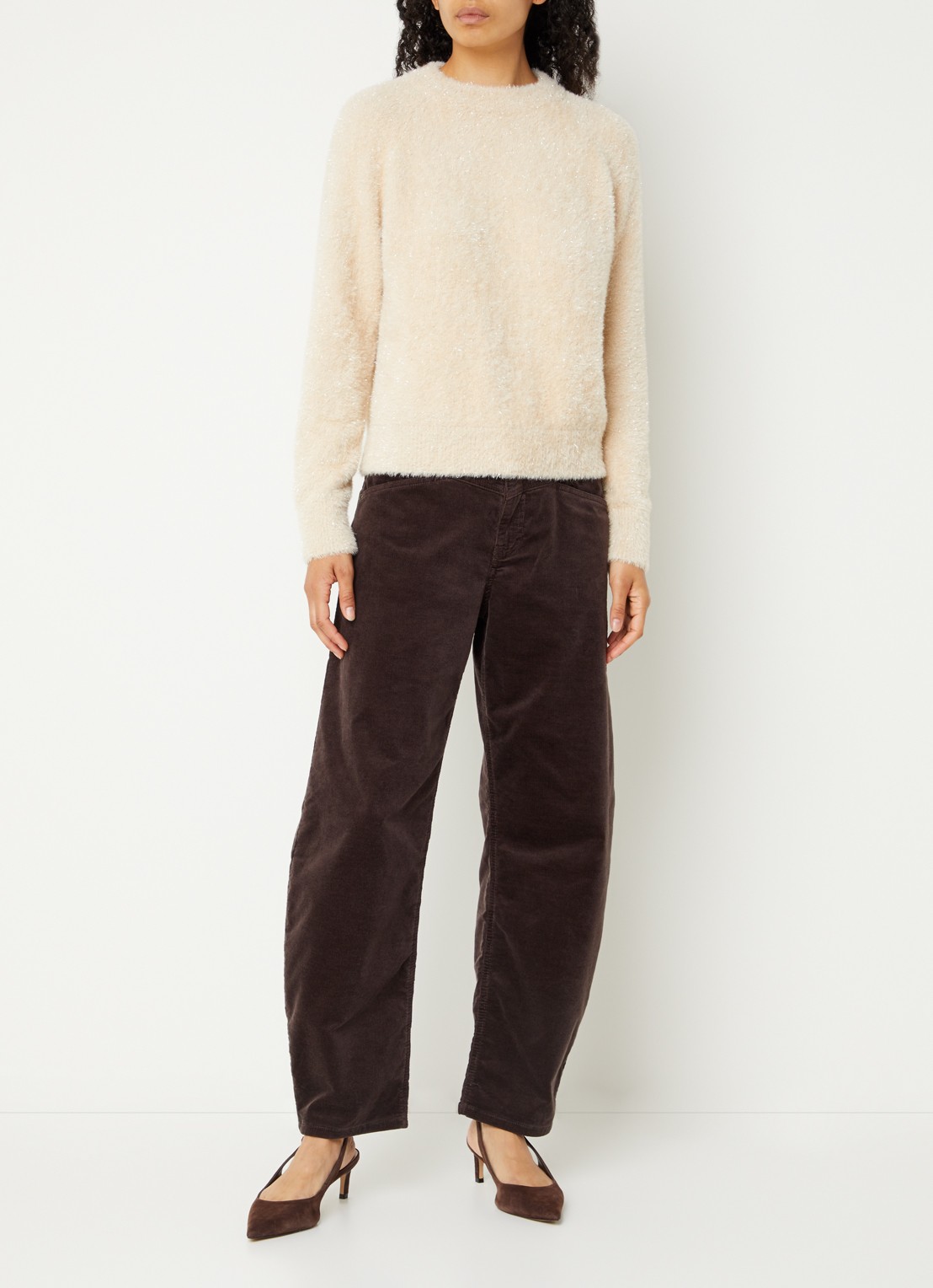French Connection Logen grofgebreide trui met lurex - voorkant 4 creme