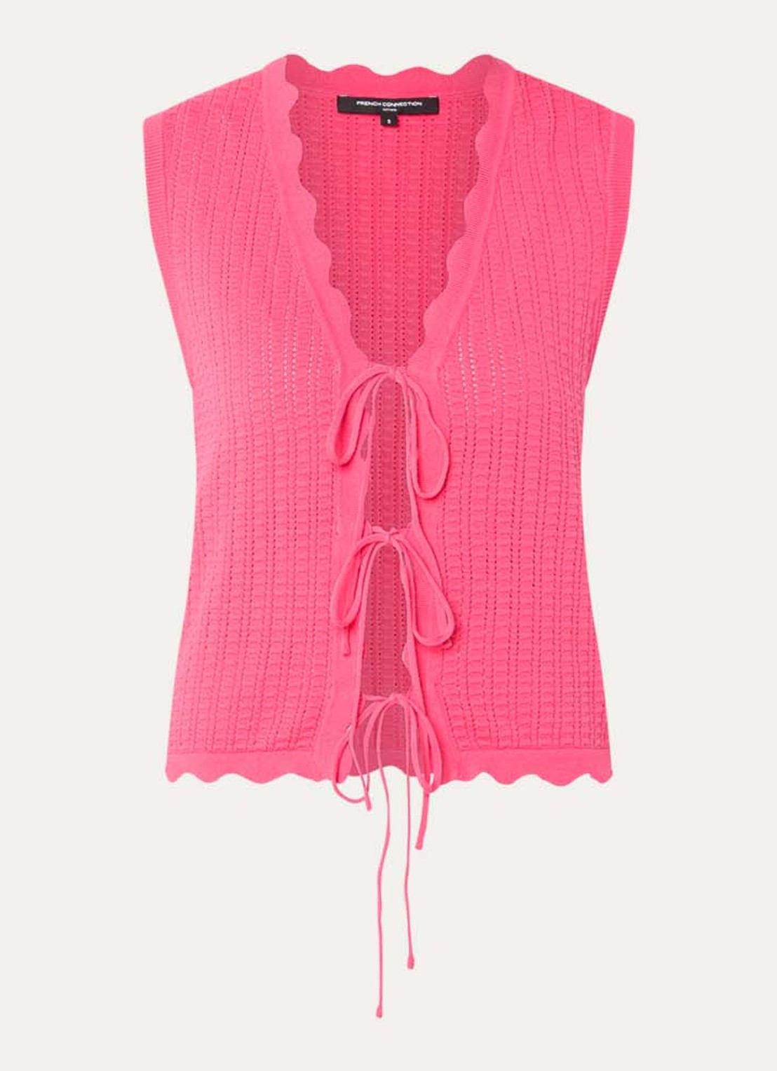 French Connection Lois Mozart fijngebreid gilet met gestrikt detail - voorkant donkerroze