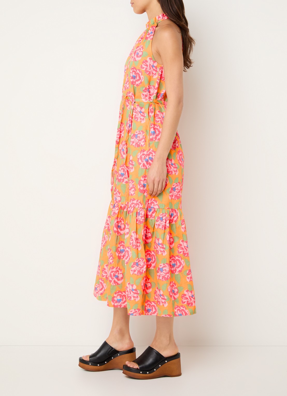 French Connection Louisa Alexis midi tuniekjurk met bloemenprint  - voorkant 4 oranje