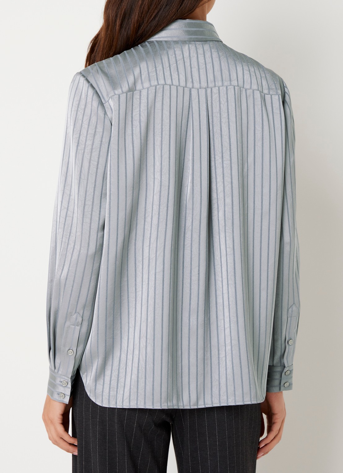 French Connection Maggie blouse van satijn met streepprint - achterkant 3 grijs