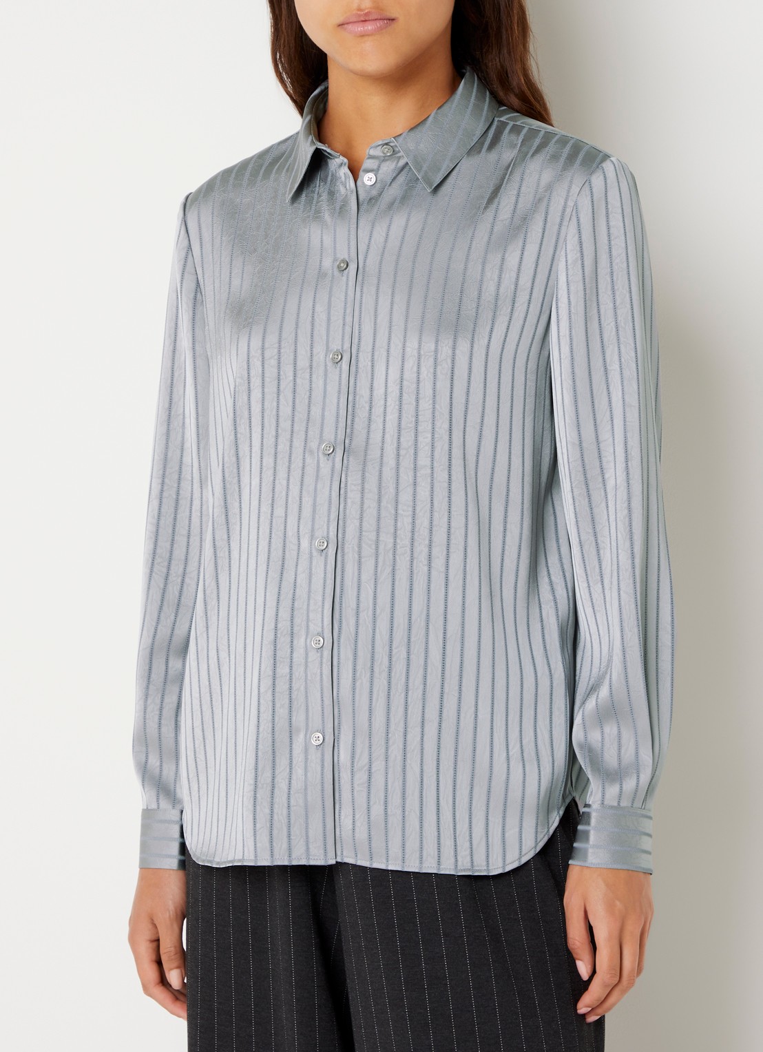 French Connection Maggie blouse van satijn met streepprint - detail 4 grijs