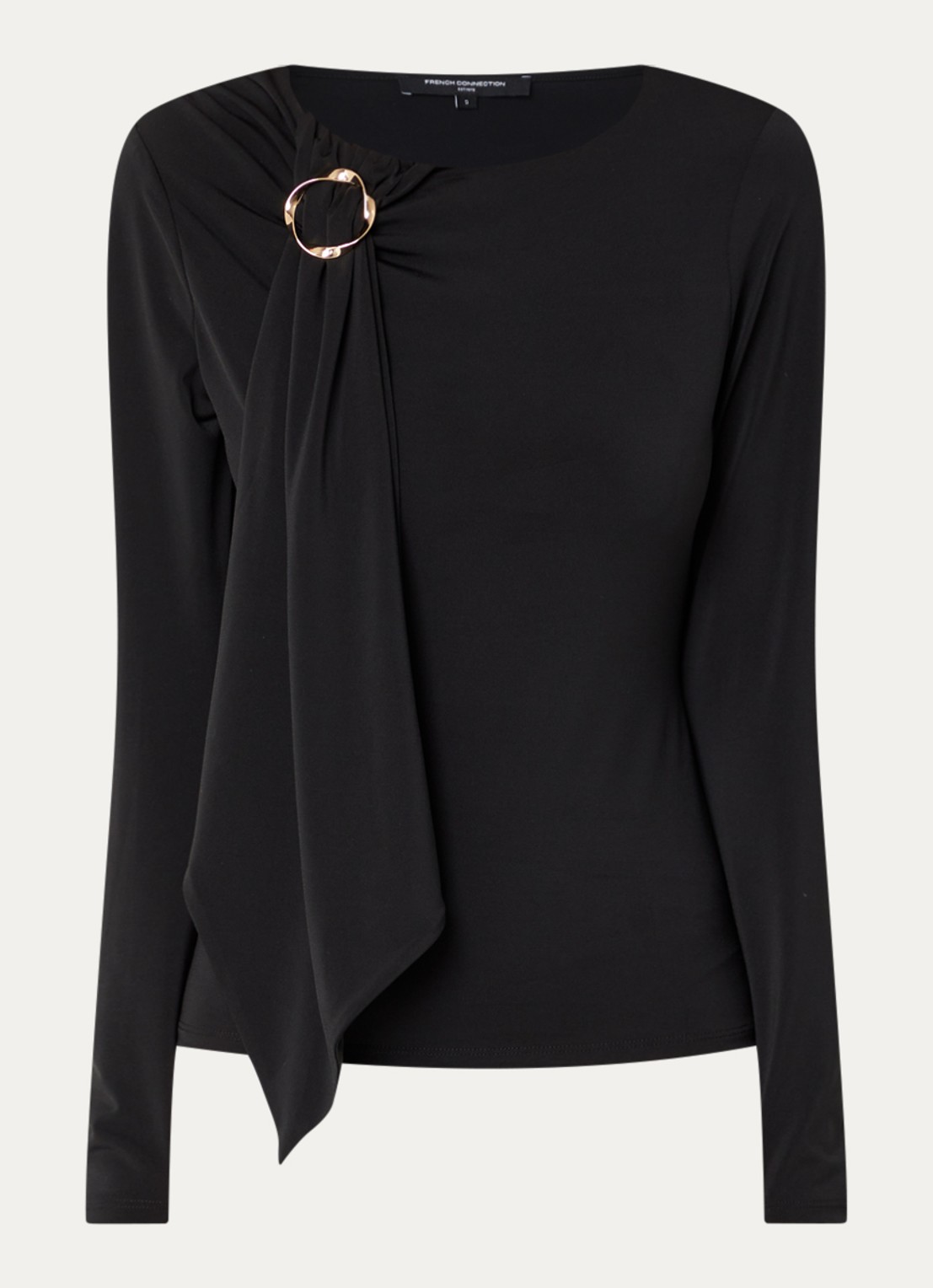 French Connection Maxine longsleeve met gedrapeerd detail - voorkant 2 zwart