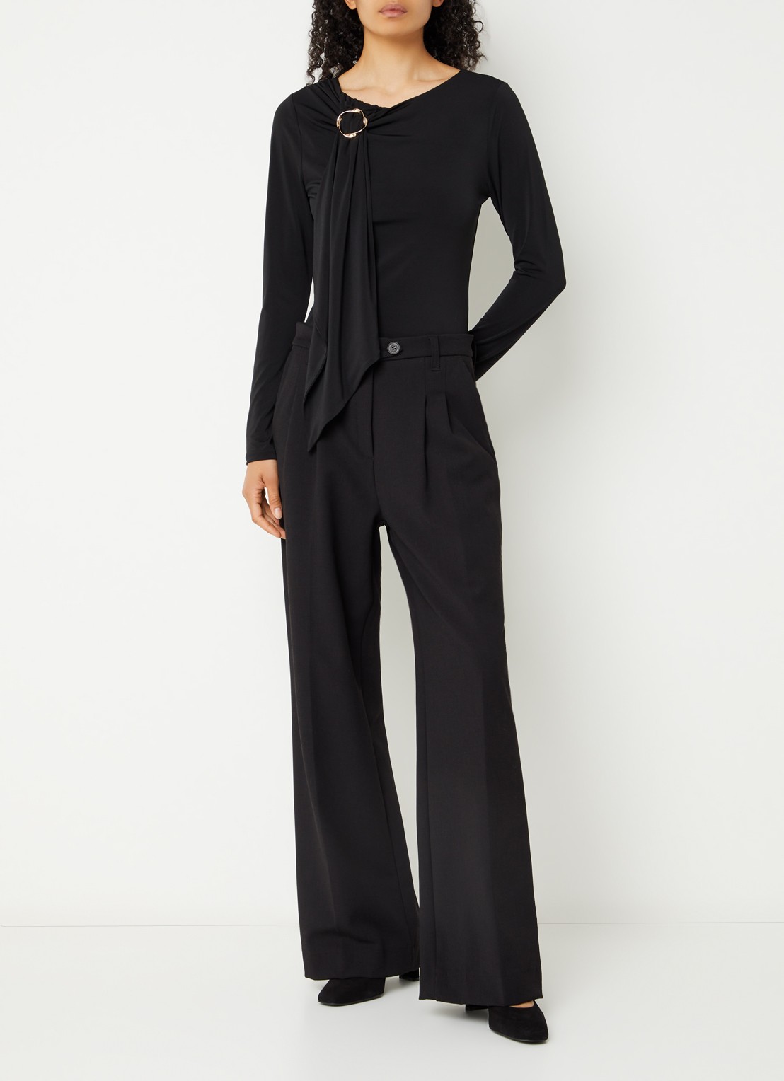 French Connection Maxine longsleeve met gedrapeerd detail - voorkant 3 zwart