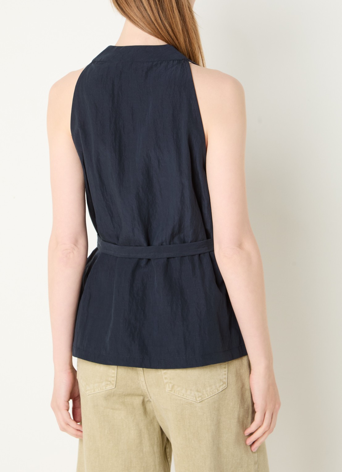 French Connection Melina gilet met strikceintuur - achterkant donkerblauw