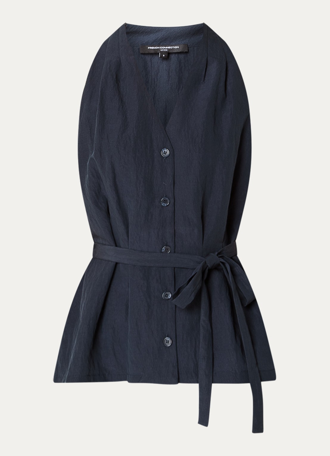 French Connection Melina gilet met strikceintuur - voorkant 2 donkerblauw