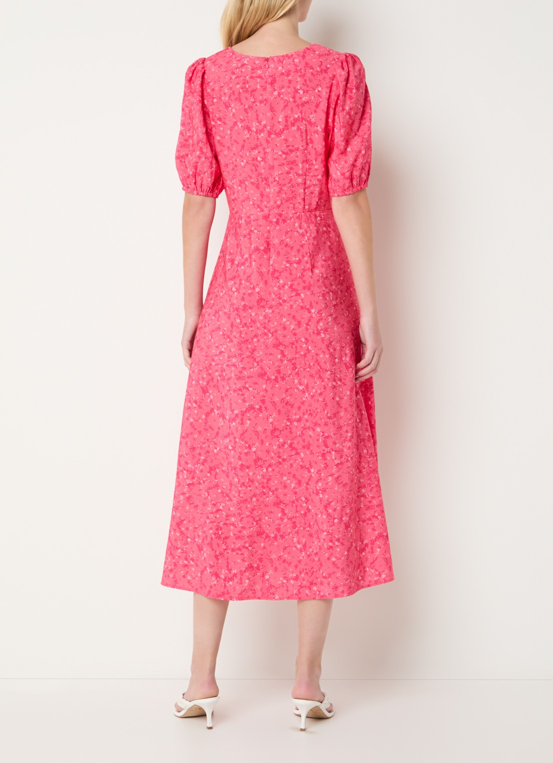 French Connection Melissa midi jurk met print - achterkant donkerroze