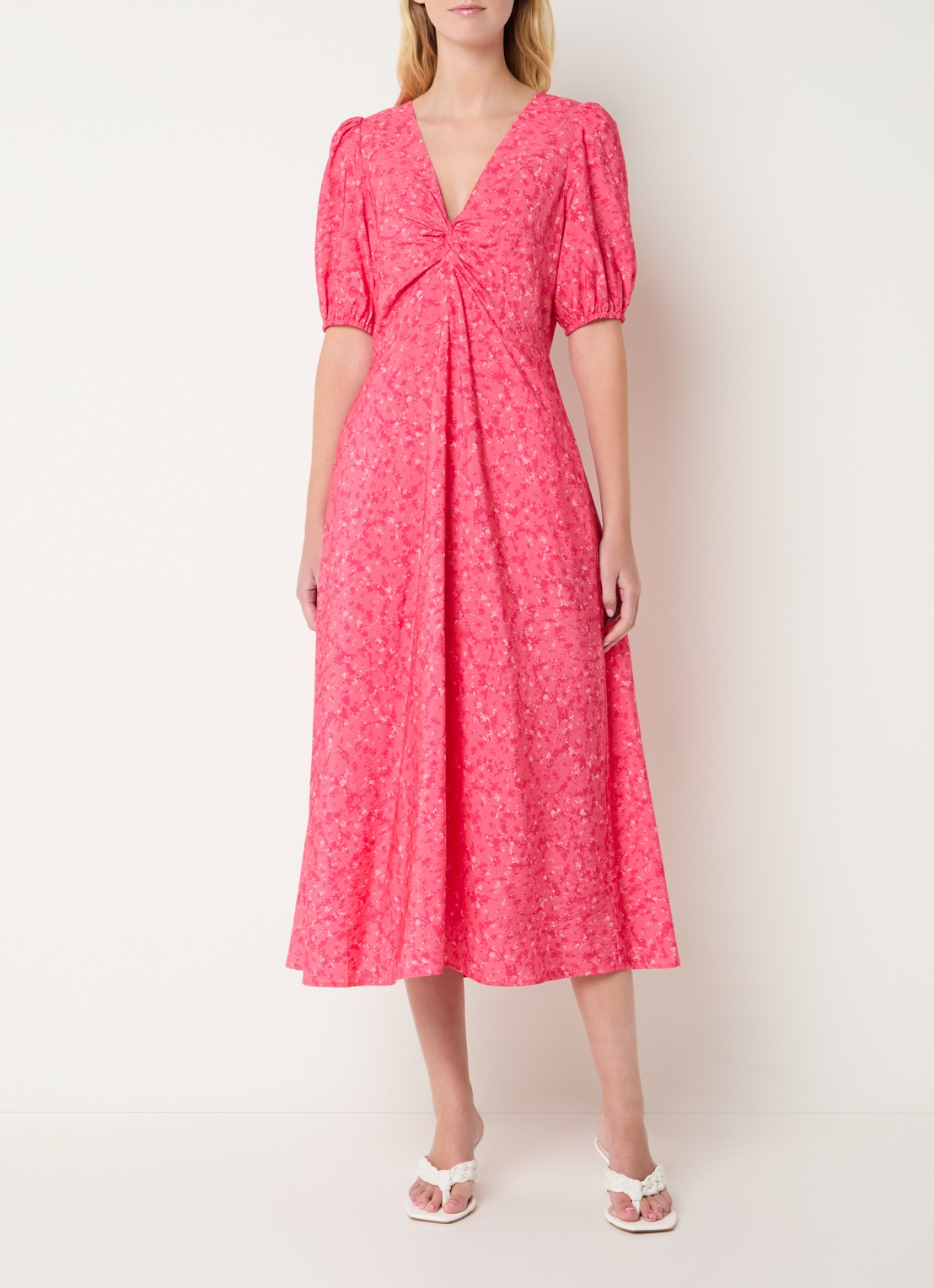 French Connection Melissa midi jurk met print - detail 4 donkerroze
