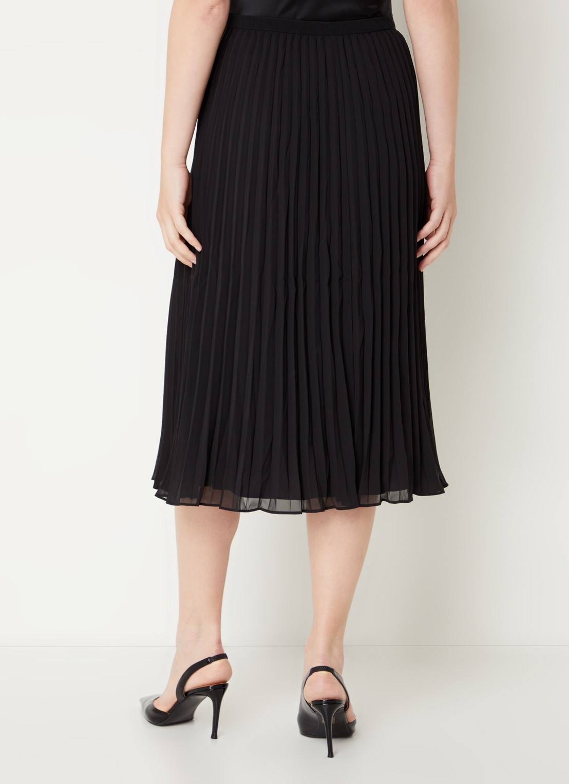 French Connection Midi rok met plissé en stretch  - achterkant 4 zwart